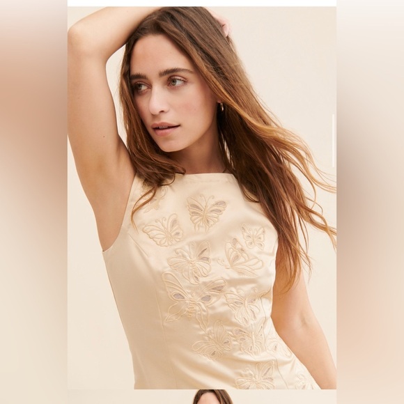 NWOT Payal Jain||Butterfly Satin Mini Dress, Silk Embroidered, Size Medium - Picture 2 of 11